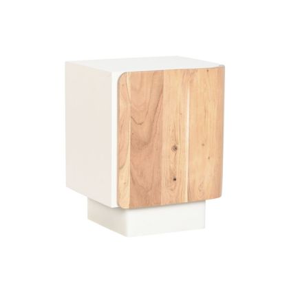 Mesita de noche nórdica en madera de mango y acacia blanco y natural.