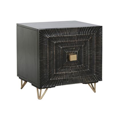 Mesita de noche art decó en madera de mango negra y metal dorado.