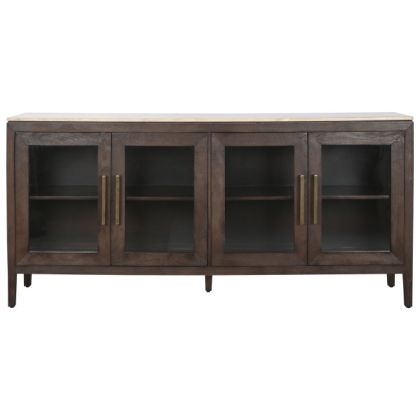 Aparador 4 Puertas Cristal Travertino Madera Mango, 180 Cm