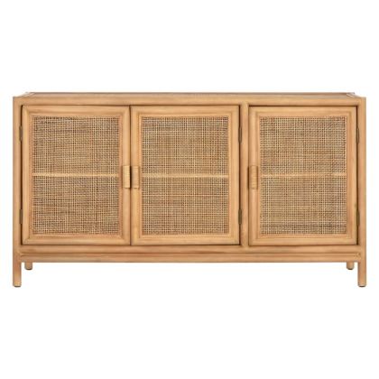 3-Door Rattan and Natural Wood Sideboard, 120 cm