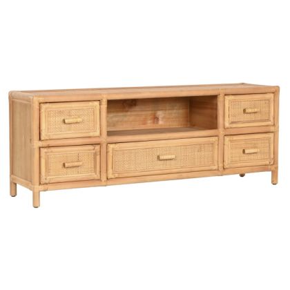 TV Stand 5 Drawers Rattan Fir Wood 120X30X45 Natural