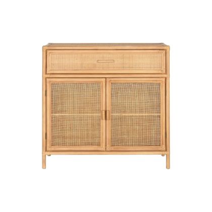 2-Door Rattan and Natural Wood Sideboard, 100 cm