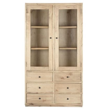 Mindi Wood and Glass Display Cabinet 100X40X185 Cm
