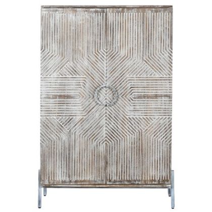 Mango Wood Cabinet 85X38X134 White Pickled Finish