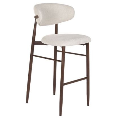 Beige Upholstered Stool Metal Wood Effect 52X55X104 Cm