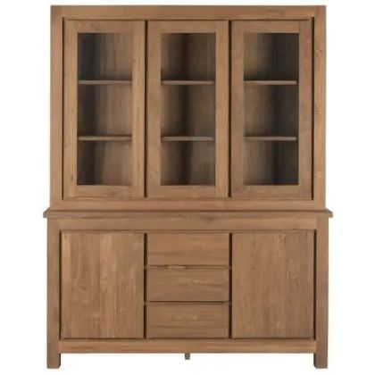 Recycled Teak Wood Glass Display Cabinet 160X45X210 Cm