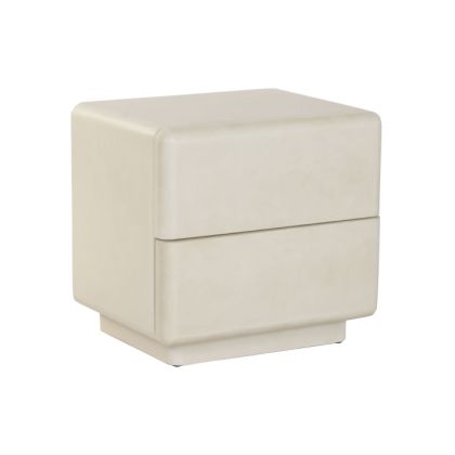 Mesita de noche nórdica en madera y resina blanca.