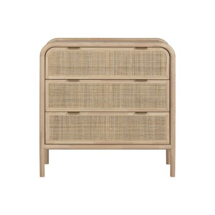 3-Drawer Fir Wood and Rattan Chest 79X39X80 Cm