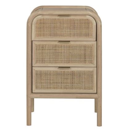 Fir Wood and Rattan Nightstand, 45X35X69 Cm
