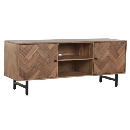 Mueble TV Diseño Espiga Madera Acacia Metal 140X40X55 Cm