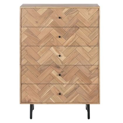 Herringbone Design Tallboy Acacia Wood Metal 50X40X50 Cm