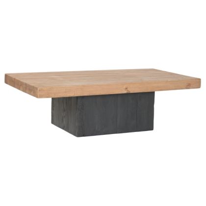 Mesa de centro nórdica en madera de pino reciclada natural y negro.