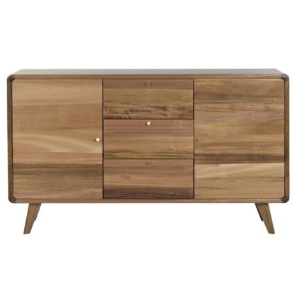 Aparador Madera Acacia Marrón Metal Dorado 124X32X73 Cm