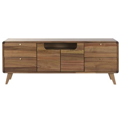 Mueble TV Madera Acacia Marrón Metal Dorado 141X32X55 Cm