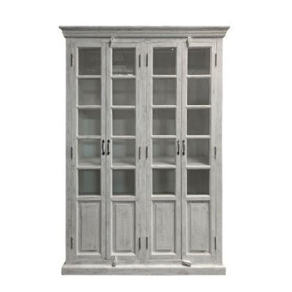 Mango Wood Display Cabinet 135X50X210 4 Doors White Pickled