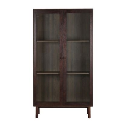 Walnut Color 2-Door Glass Display Cabinet 100X40X183 Cm