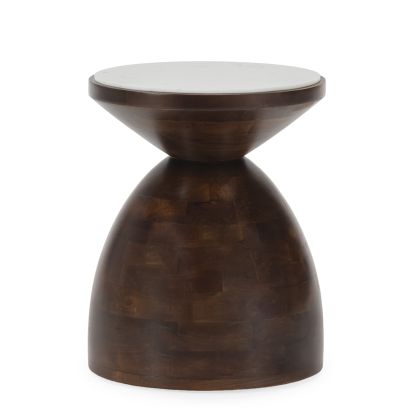 Mesa auxiliar en madera de mango marrón y sobre de mármol blanco 45 cm