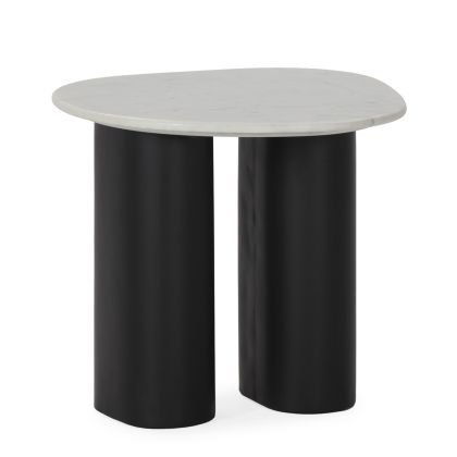 Mesa auxiliar en metal plomo y sobre de mármol blanco 55 cm