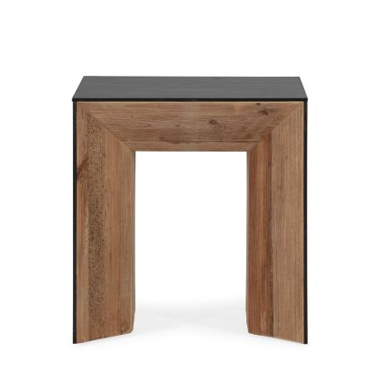 Mesa auxiliar en madera de pino recuperado natural y negro 60 cm