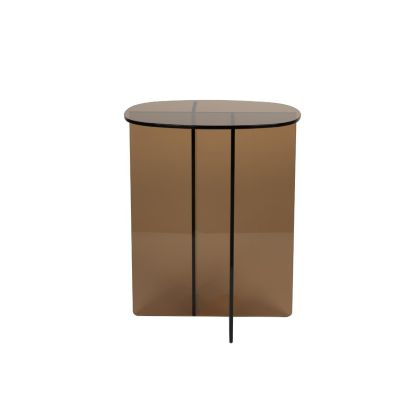 Mesa auxiliar moderna en cristal marrón.