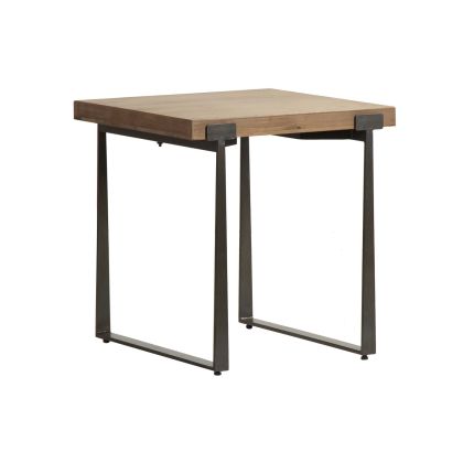 Mesa centro cuadrada, madera de abeto, hierro negro.