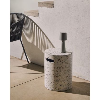Mesa auxiliar de exterior en terrazo blanco 35 cm