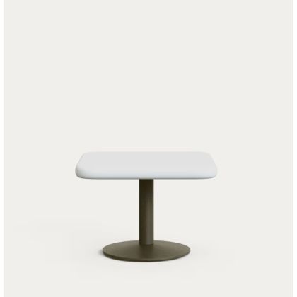 Mesa auxiliar en cemento blanco y pie de acero verde 70 cm