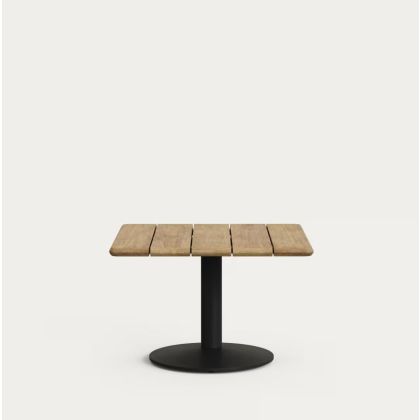 Mesa auxiliar en madera de acacia natural y pie de acero negro 70 cm