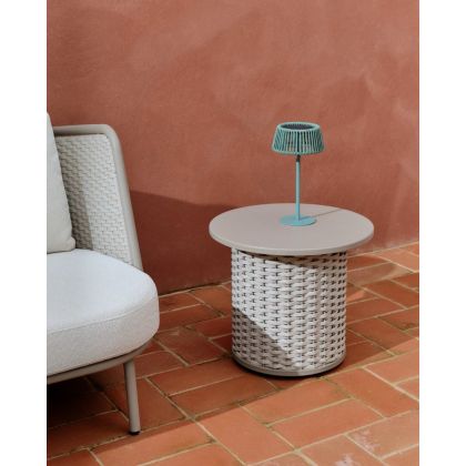 Mesa auxiliar de exterior en cuerda y sobre de aluminio color topo 50 cm