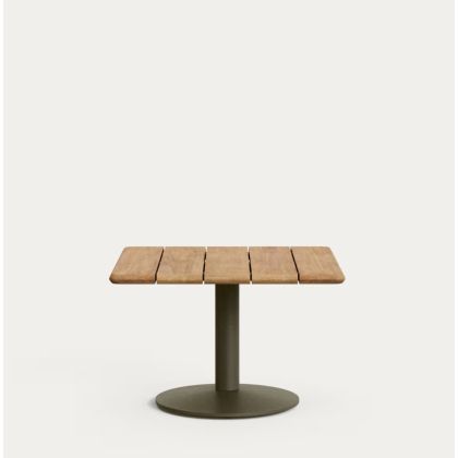 Mesa auxiliar de exterior en acero verde y sobre de madera marrón 70 cm