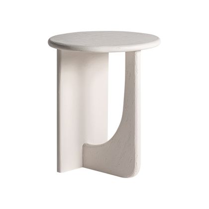 Mesa Auxiliar Madera Mango Blanco Roto Redonda, 55 Cm