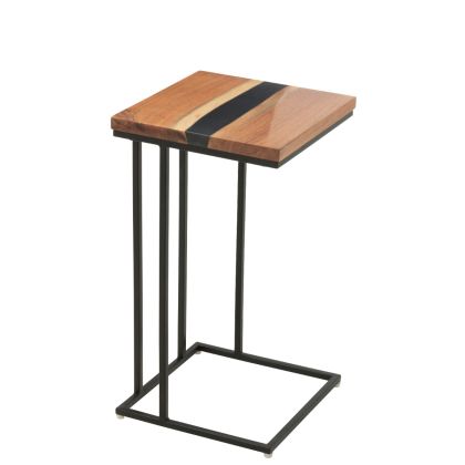 Mesa auxiliar en madera de acacia natural, y metal negro.