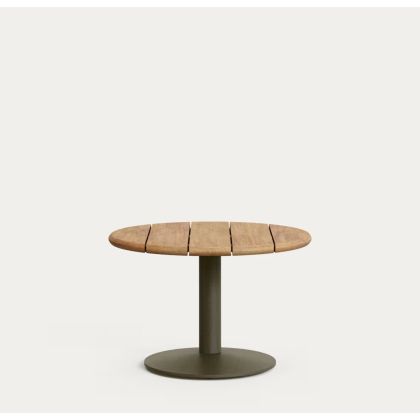Mesa auxiliar de exterior en acero verde y sobre de madera marrón 70 cm