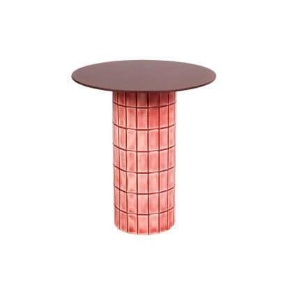 Mesa Auxiliar Redonda Metal Cristal Burdeos, 50 Cm