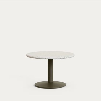 Mesa auxiliar en terrazo blanco y pie de acero verde 70 cm
