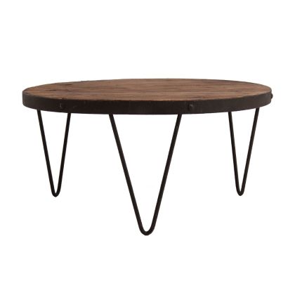 Mesa Centro Redonda Industrial, Metal Madera Natural, 80 CM