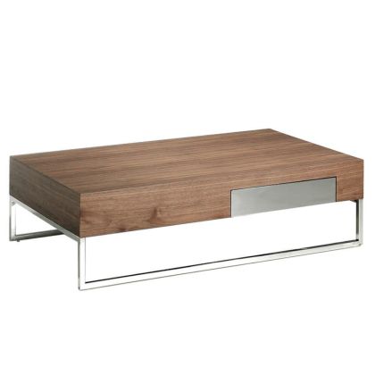 Mesa Centro 1 Cajón Nogal Acero Cromado, 120 Cm