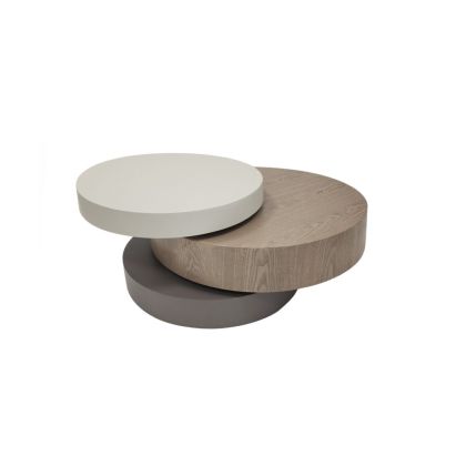 Mesa Centro 3 Niveles Giratorios Color Arena Fresno Topo, Ø80 Cm
