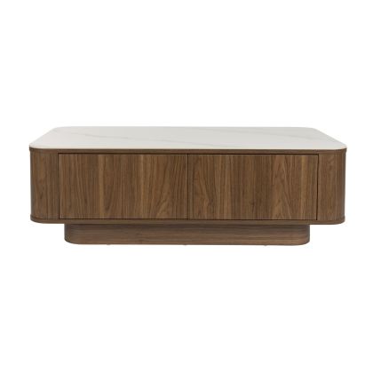Mesa de centro en madera marrón y sobre en efecto mármol blanco 120 cm