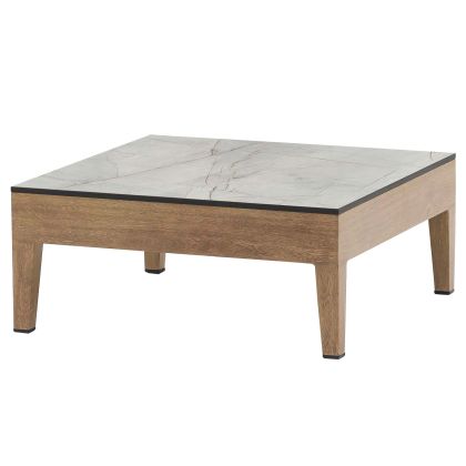 Mesa Centro Exterior Metal Beige Madera Natural, 70 Cm