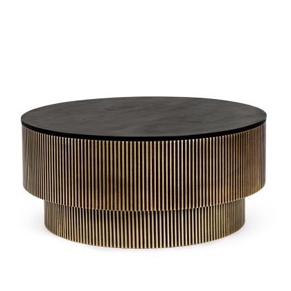 Mesa Centro Madera Mango Negro Dorado, Ø90 Cm