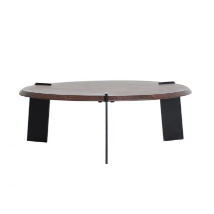 Brown Wood Black Iron Coffee Table, 90 Cm