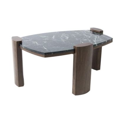 Mesa Centro Madera Marrón Mármol Negro, 88 Cm
