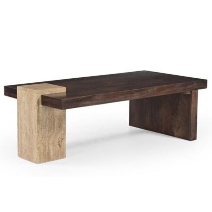 Mesa centro madera travertino