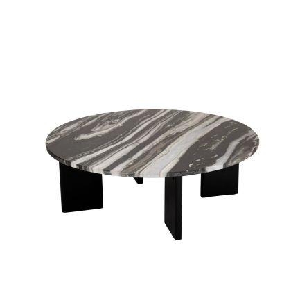Mesa Centro Mármol Gris Madera Negro, Ø90 Cm