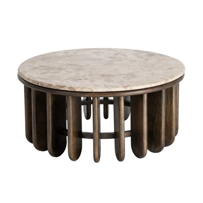 Mesa Centro Mármol Madera Mango, 90 X 90 X 42 Cm