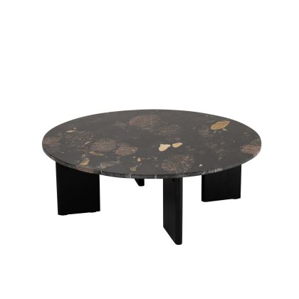 Mesa Centro Mármol Madera Negro/Melocotón, Ø90 Cm