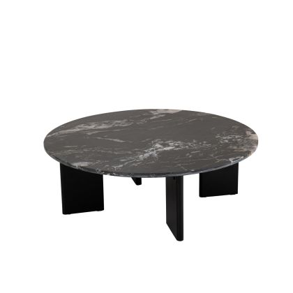 Mesa Centro Mármol Madera Negro, Ø90 Cm