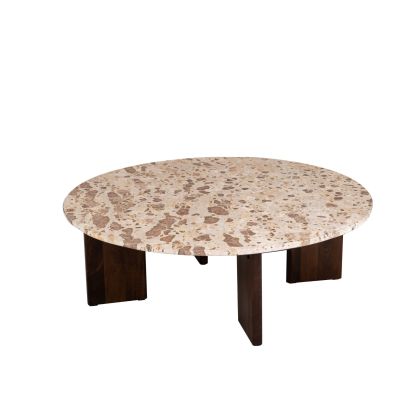 Mesa Centro Mármol Madera, Ø90 Cm