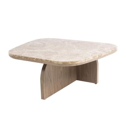 Mesa Centro Norda Mármol Beige Madera Marrón, 82 Cm